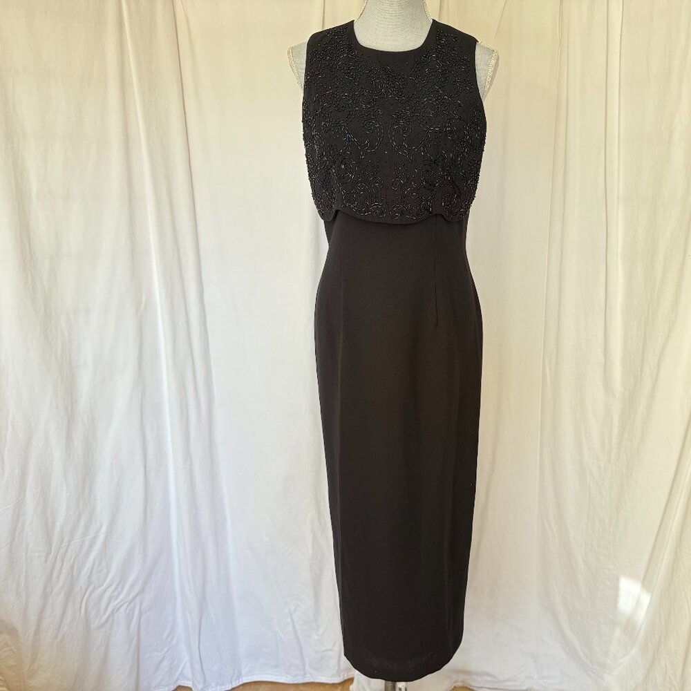 MariAnna Vintage Black Beaded Long Formal Bodice sleeveless Evening Dress Size 8